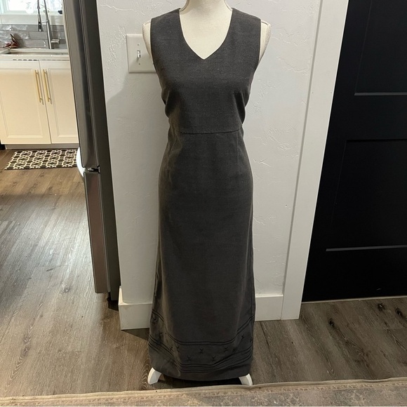 Eddie Bauer Gray Sleeveless VNeck Flannel Embroidered Maxi Dress Small - Picture 1 of 14